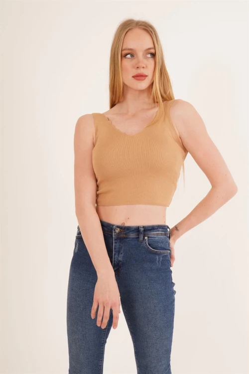 Camel Merdiven Yaka Triko Bluz CO-2523256336