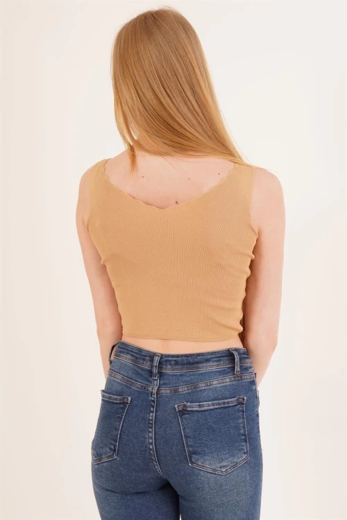 Camel Merdiven Yaka Triko Bluz CO-2523256336