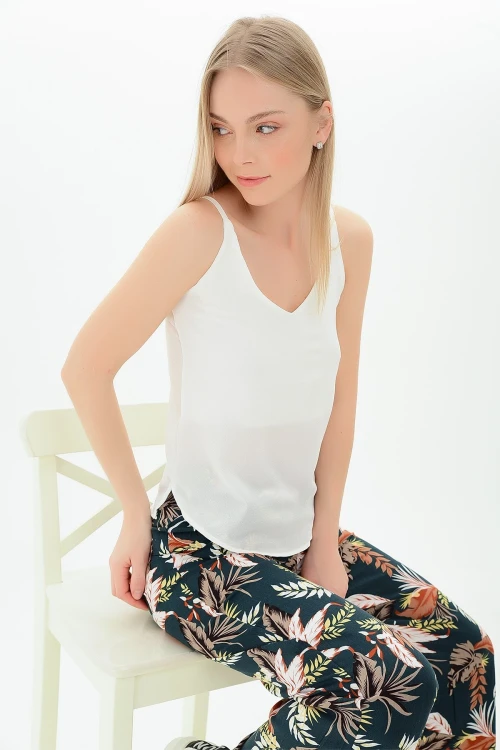 Ekru Askılı V Yaka Kolsuz Kobe Bluz CO-259112906