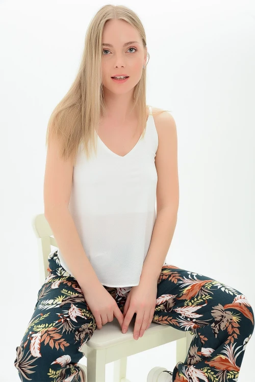 Ekru Askılı V Yaka Kolsuz Kobe Bluz CO-259112906