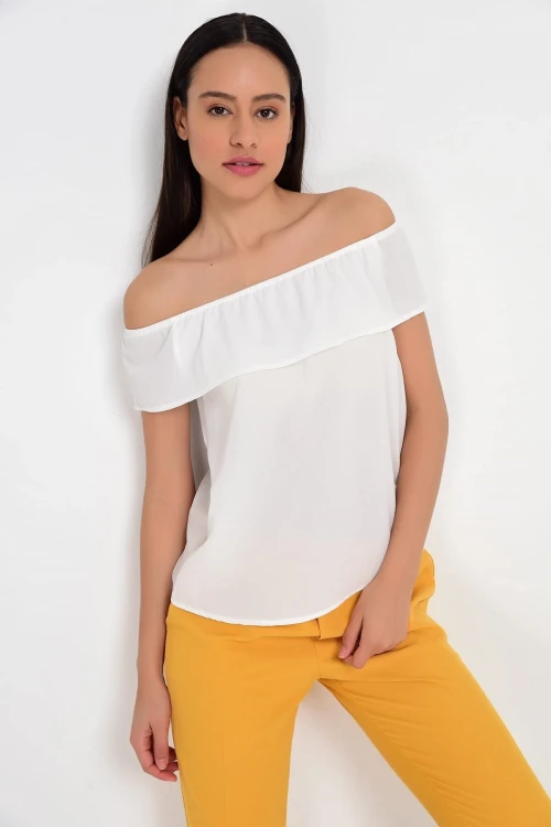 Ekru Madonna Yaka Kolsuz Bluz CO-2591818361