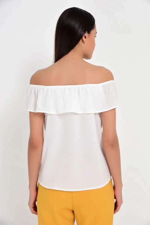 Ekru Madonna Yaka Kolsuz Bluz CO-2591818361