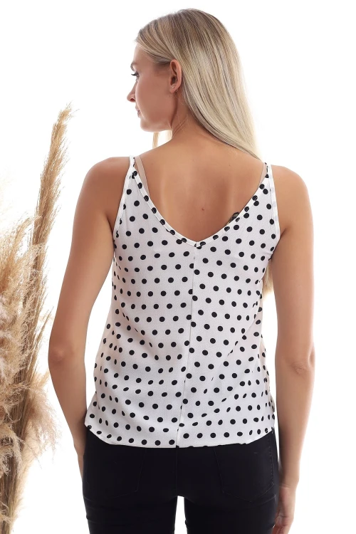 Ekru Puantiye Desenli İp Askılı Bluz CO-2520333453