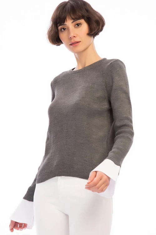 Füme İnce Fitilli Manşeti Garnili Uzun Kol Kaşkorse Bluz CO-258506003