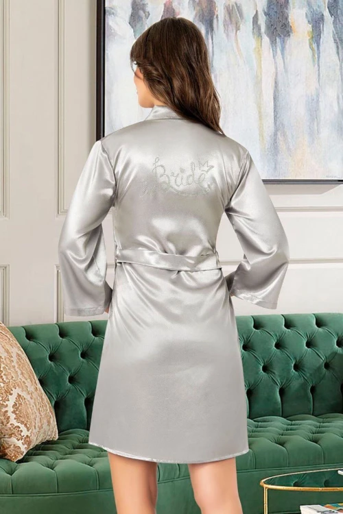 Gri Saten Bride Sabahlık BCAN-255913FA