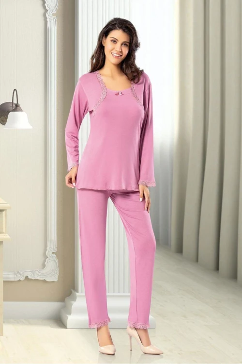 Gül Kurusu Dantel Detaylı Pijama Takımı BCAN-258608FA