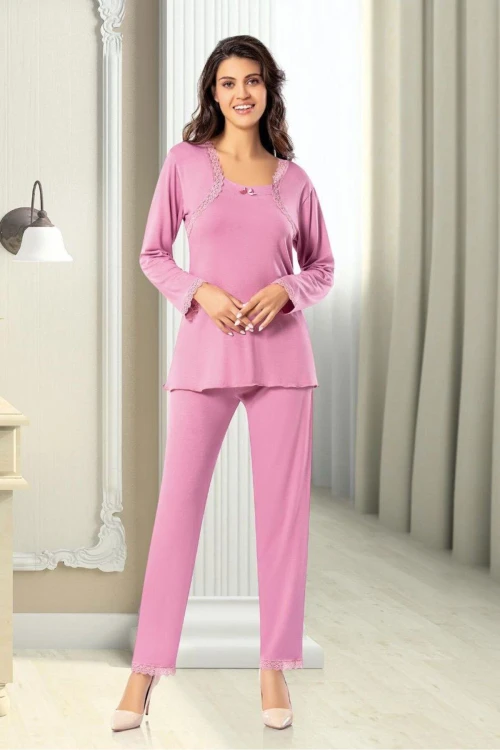 Gül Kurusu Dantel Detaylı Pijama Takımı BCAN-258608FA