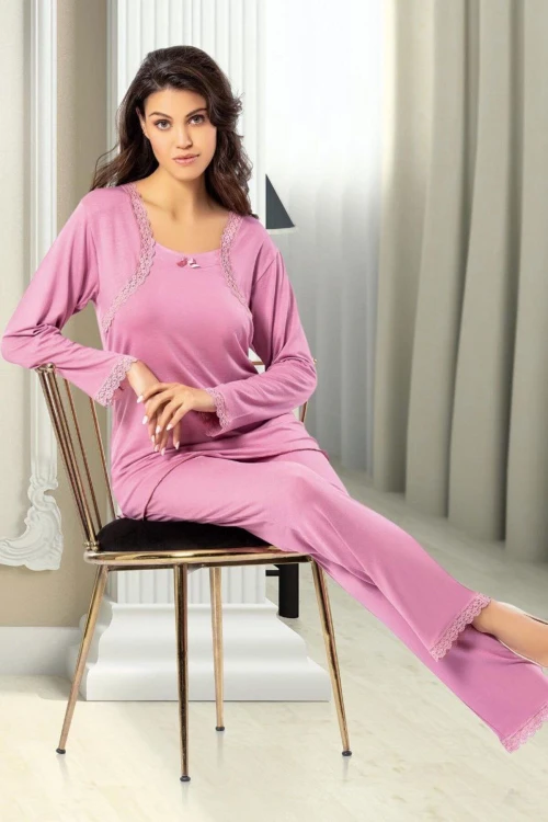 Gül Kurusu Dantel Detaylı Pijama Takımı BCAN-258608FA