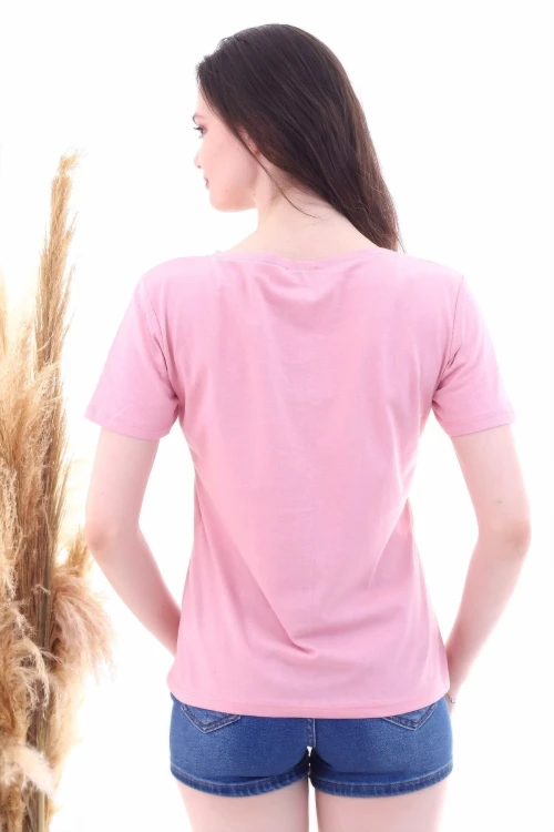 Gül Kurusu V Yaka Boyfriend Tişört CO-257050466