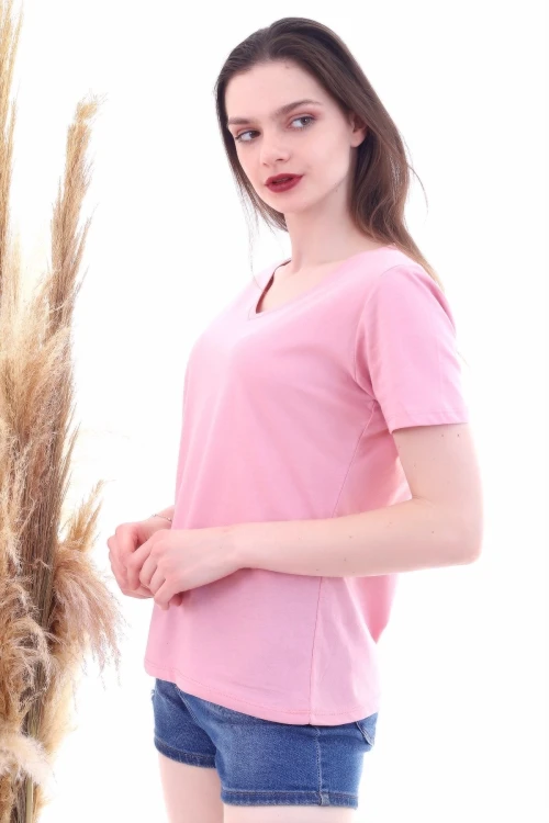 Gül Kurusu V Yaka Boyfriend Tişört CO-257050466