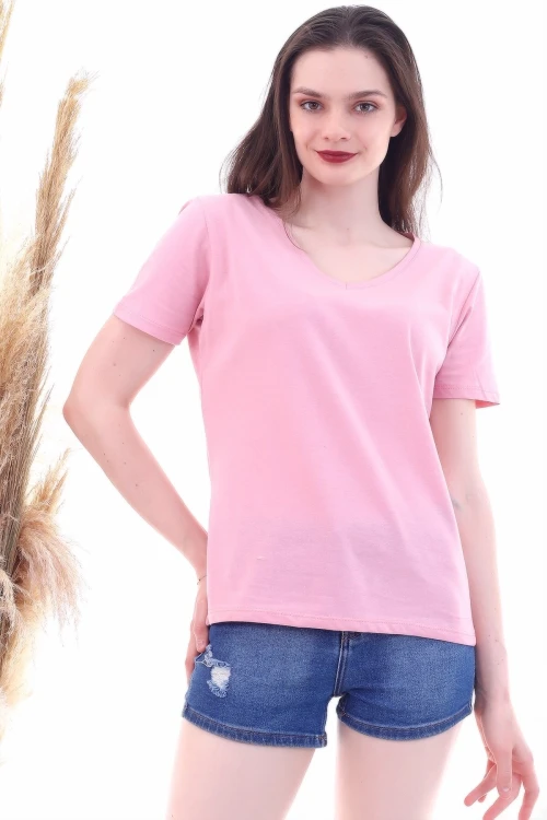 Gül Kurusu V Yaka Boyfriend Tişört CO-257050466