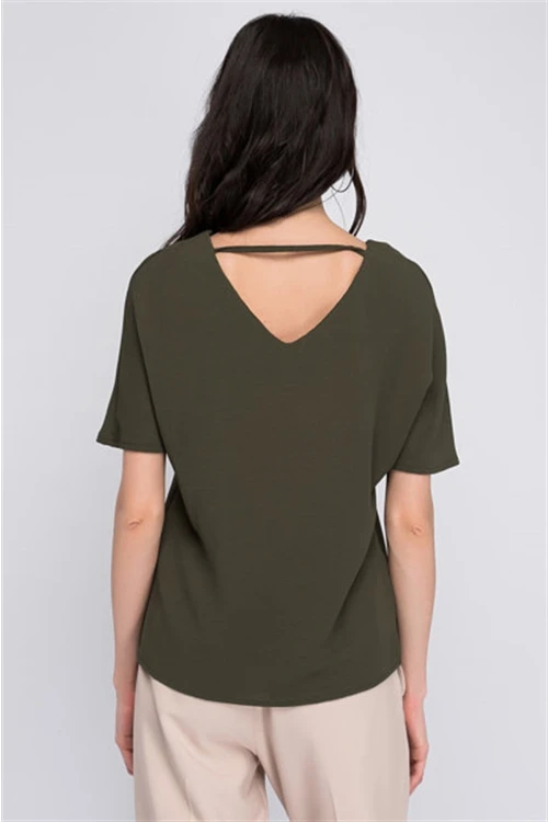 Haki V Yaka Yarasa Kol Bluz CO-258122611