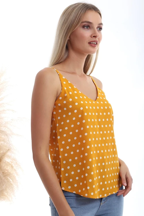 Hardal Puantiye Desenli İp Askılı Bluz CO-2520333453