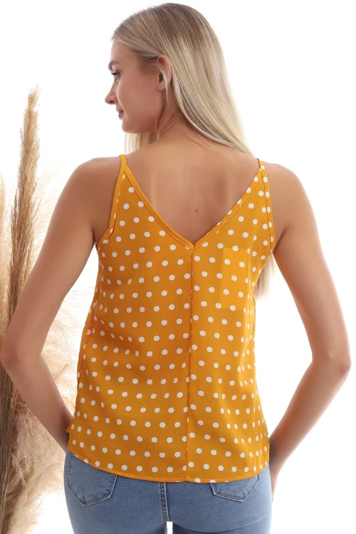 Hardal Puantiye Desenli İp Askılı Bluz CO-2520333453