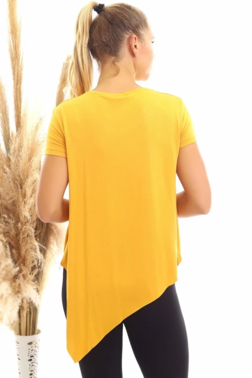 Hardal Viskon V Yaka Asimetrik Kesim Kısa Kol Bluz CO-2520060632