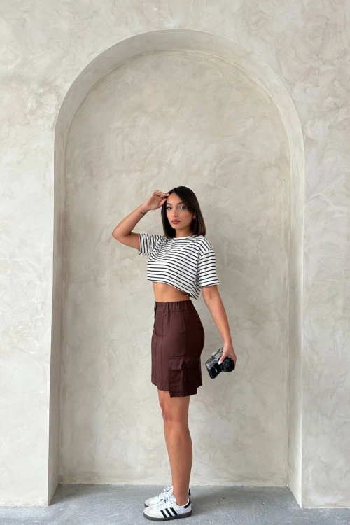 Kahve Kargo Cepli Dokuma Etek BCHN-2525020