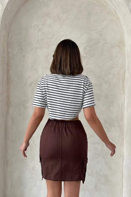 Kahve Kargo Cepli Dokuma Etek BCHN-2525020