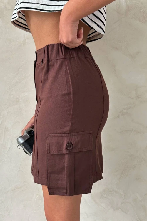 Kahve Kargo Cepli Dokuma Etek BCHN-2525020