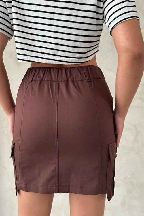 Kahve Kargo Cepli Dokuma Etek BCHN-2525020