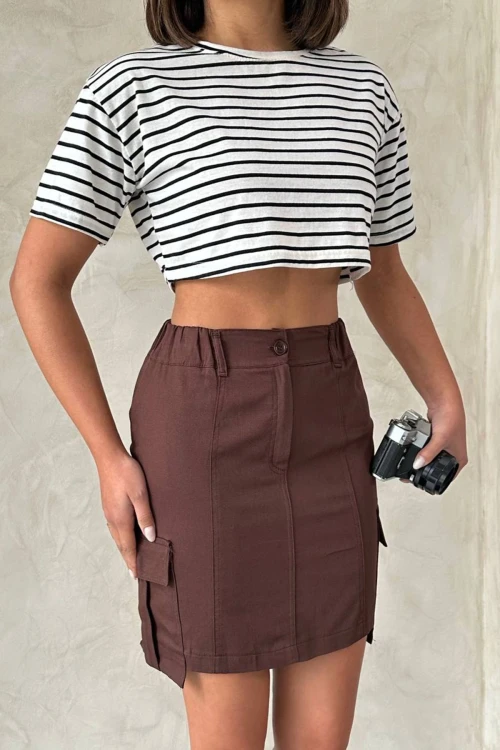 Kahve Kargo Cepli Dokuma Etek BCHN-2525020