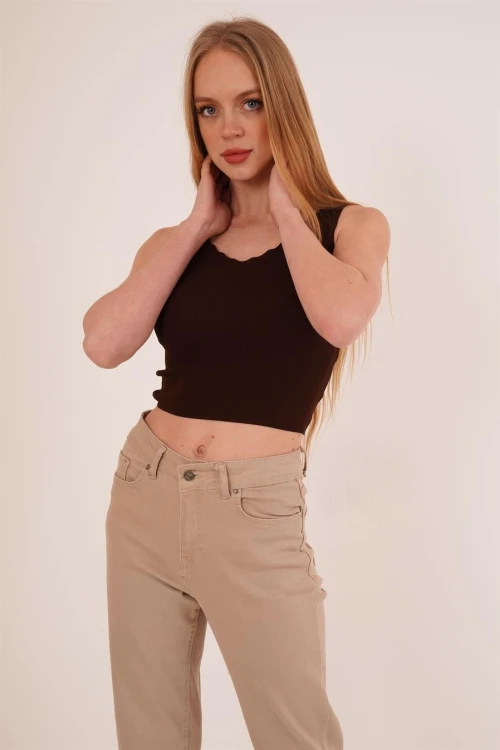 Kahve Merdiven Yaka Triko Bluz CO-2523256336