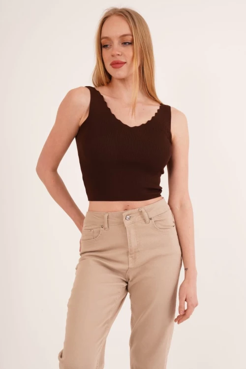 Kahve Merdiven Yaka Triko Bluz CO-2523256336