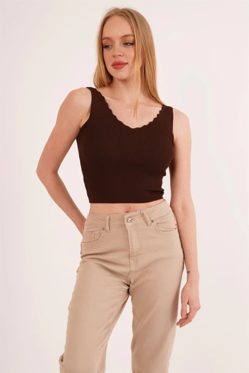 Kahve Merdiven Yaka Triko Bluz CO-2523256336