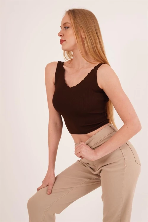 Kahve Merdiven Yaka Triko Bluz CO-2523256336