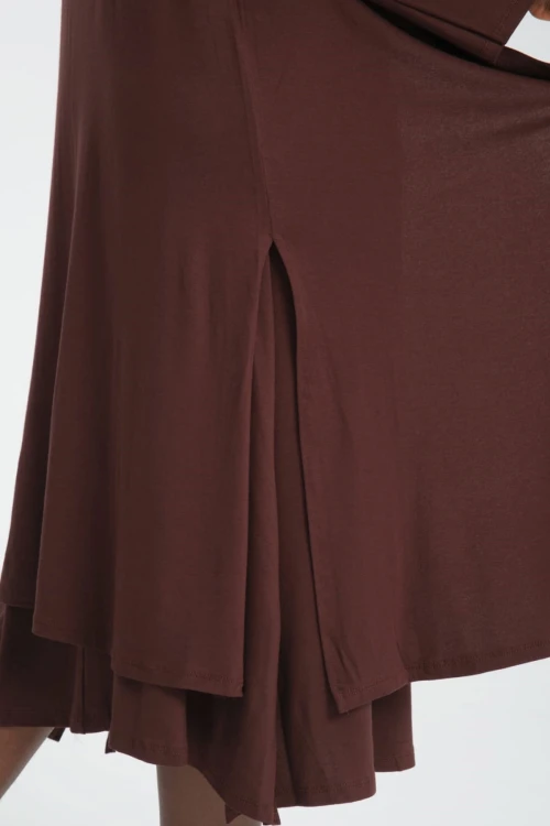 Kahverengi V Yaka Kolsuz Elbise Ve Uzun Hırkalı Yumuşak Dokulu Viscon Alt Üst Takım BCVS-253000