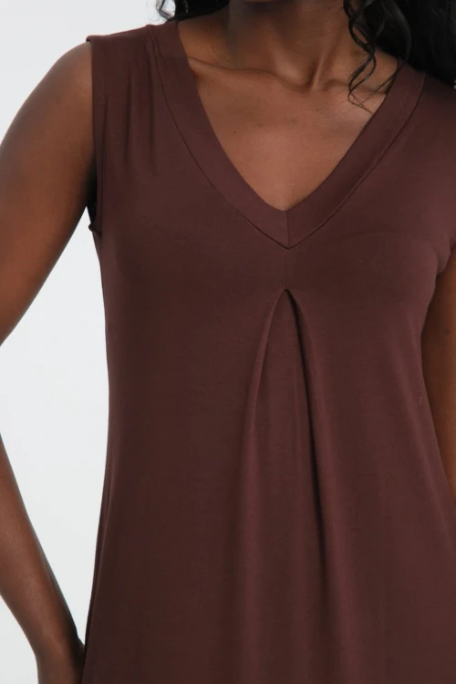 Kahverengi V Yaka Kolsuz Elbise Ve Uzun Hırkalı Yumuşak Dokulu Viscon Alt Üst Takım BCVS-253000