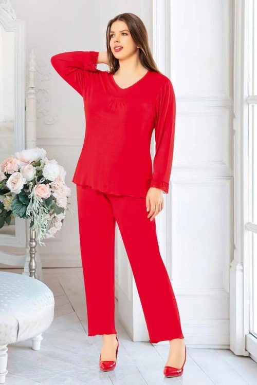 Kırmızı Taş Detaylı Battal Pijama Takımı BCAN-258806FA