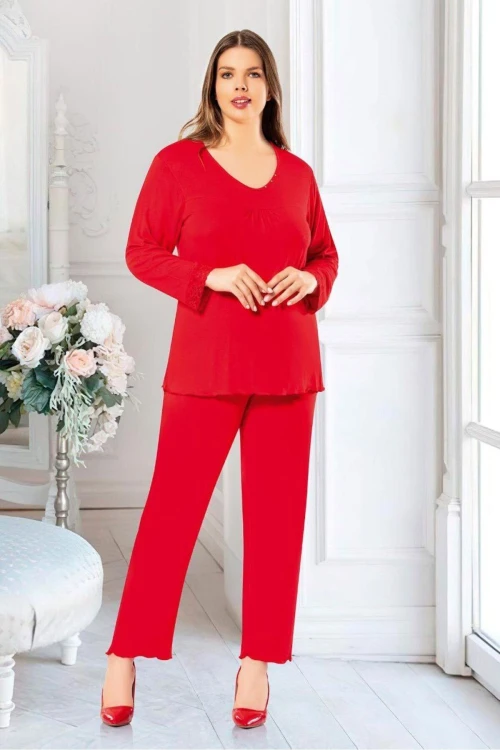 Kırmızı Taş Detaylı Battal Pijama Takımı BCAN-258806FA