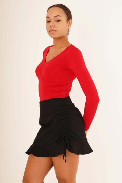 Kırmızı Zigzag Nakışlı Uzun Kol Sandy Bluz CO-2523254224