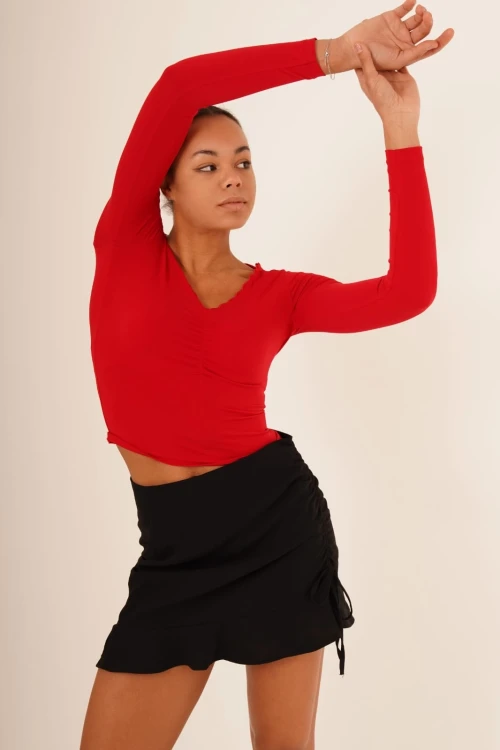 Kırmızı Zigzag Nakışlı Uzun Kol Sandy Bluz CO-2523254224