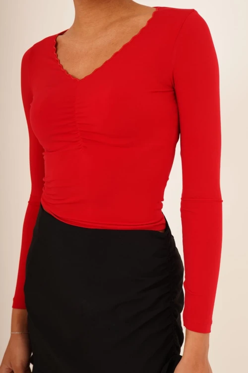 Kırmızı Zigzag Nakışlı Uzun Kol Sandy Bluz CO-2523254224