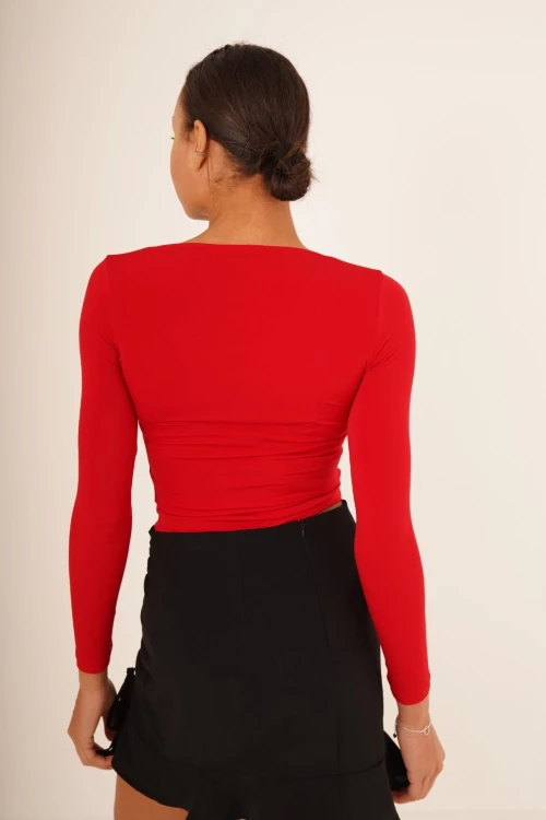 Kırmızı Zigzag Nakışlı Uzun Kol Sandy Bluz CO-2523254224