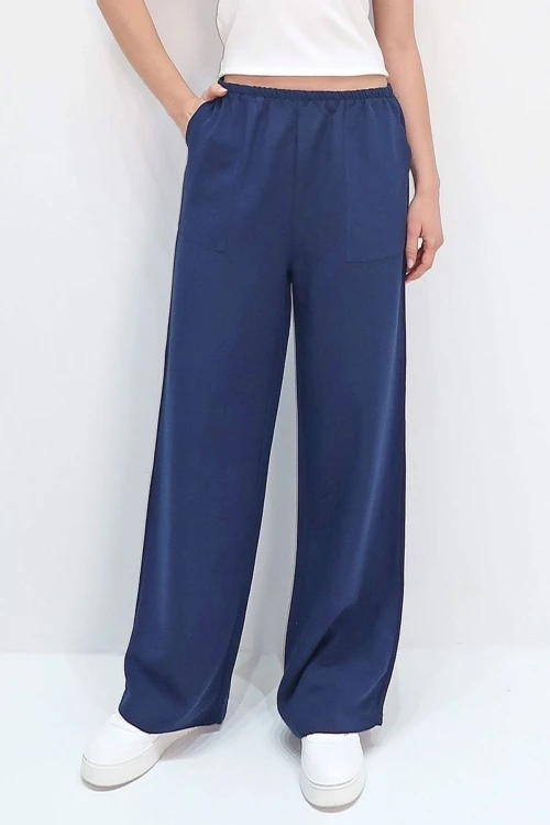 Lacivert Çift Cepli Yazlık Keten Dokuma Pantolon BCIR-251001