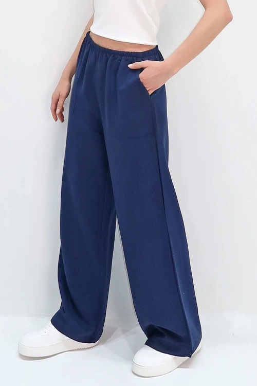 Lacivert Çift Cepli Yazlık Keten Dokuma Pantolon BCIR-251001