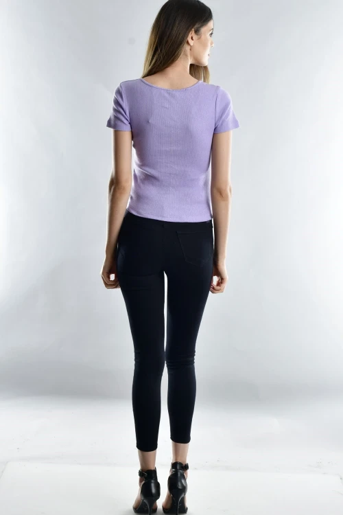 Lila Kaşkorse Önü Fermuarlı Kısa Kol Bluz CO-2520021941