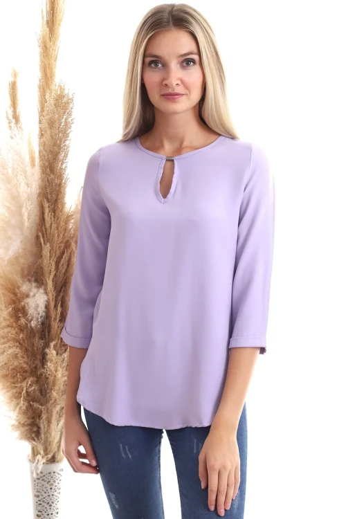 Lila Yaka Aksesuarlı Uzun Kol Dokuma Bluz CO-2520343352