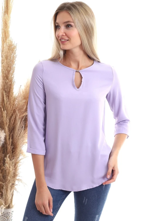 Lila Yaka Aksesuarlı Uzun Kol Dokuma Bluz CO-2520343352