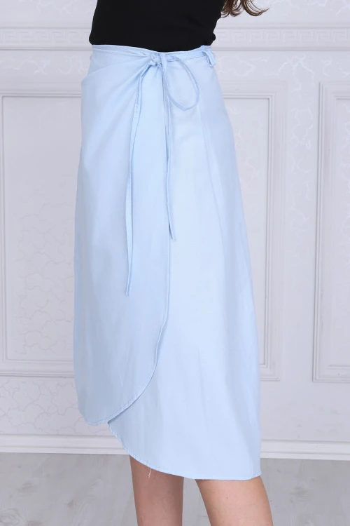 Mavi Beli Bağlamalı Anvelop Dokuma Viskon Etek CO-259313124