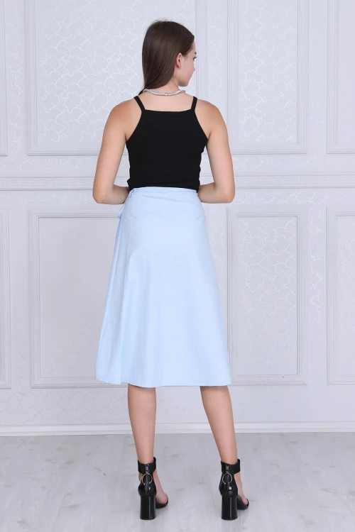 Mavi Beli Bağlamalı Anvelop Dokuma Viskon Etek CO-259313124