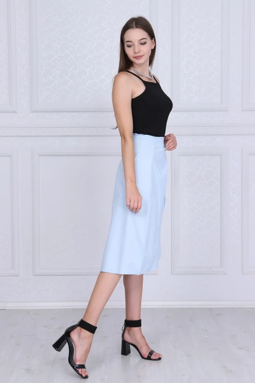 Mavi Beli Bağlamalı Anvelop Dokuma Viskon Etek CO-259313124