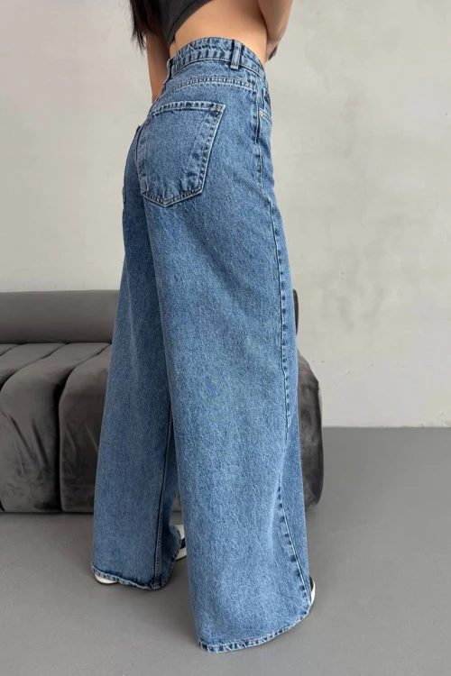 Mavi Yüksek Bel Baggy Palazzo Jean Pantolon BCNW-251417