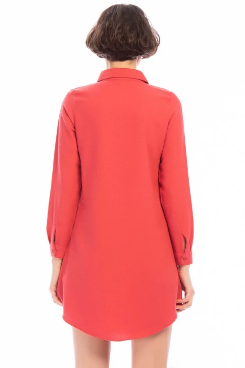 Mercan Şardonlu Uzun Kollu Dokuma Gömlek Elbise CO-258502461