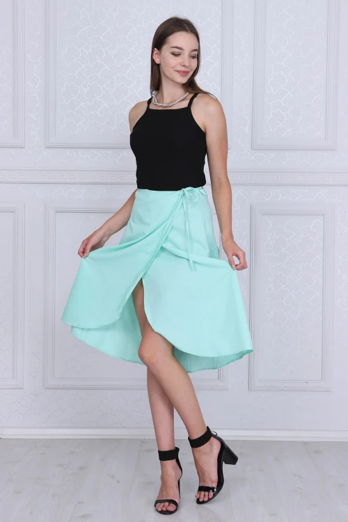 Mint Beli Bağlamalı Anvelop Dokuma Viskon Etek CO-259313124