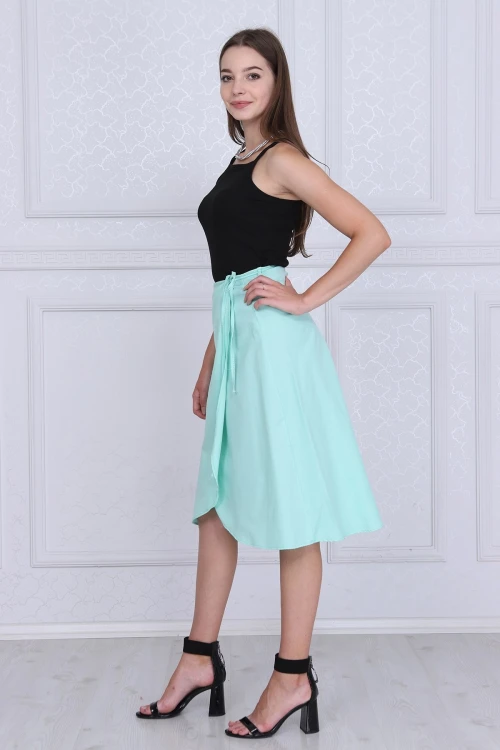 Mint Beli Bağlamalı Anvelop Dokuma Viskon Etek CO-259313124