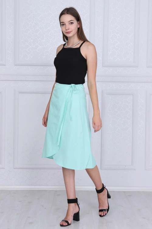 Mint Beli Bağlamalı Anvelop Dokuma Viskon Etek CO-259313124