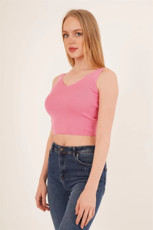 Pembe Merdiven Yaka Triko Bluz CO-2523256336